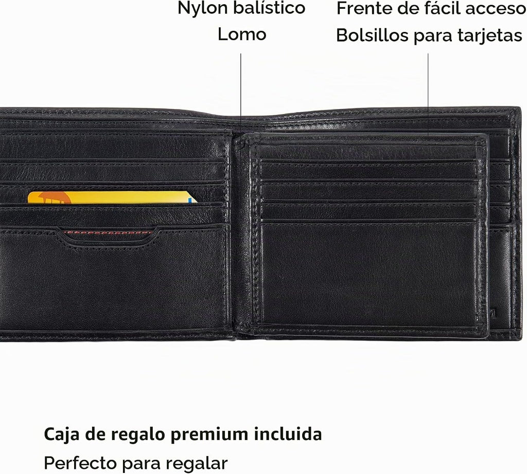 TUMI - Delta Global Center Flip ID Passcase - Billetera de cuero bifold - Accesorio de bloqueo RFID - Múltiples ranuras para tarjetas - 4" x 5" - Negro