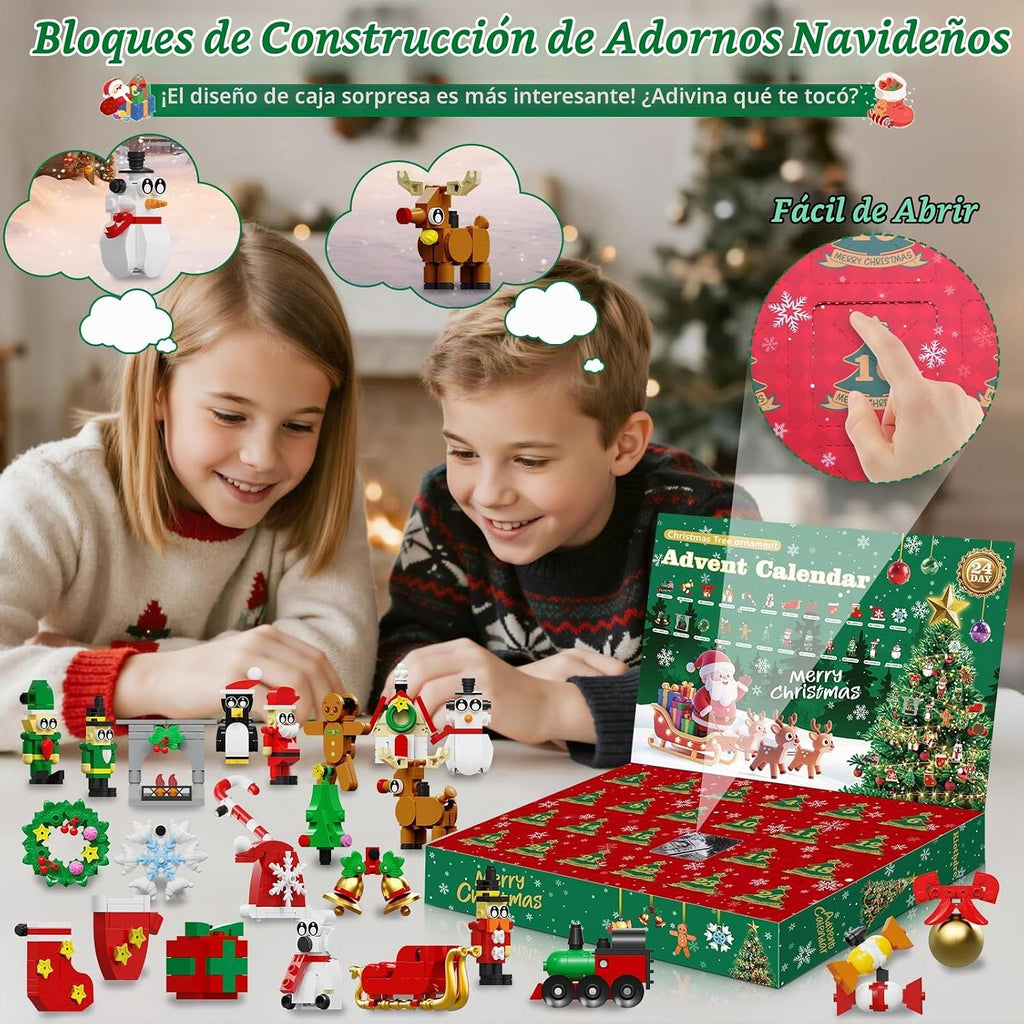 Calendario de Adviento 2026, adornos de Navidad, juego de construcción compatible con Lego, corona de Papá Noel, pan de jengibre, reno, juguete de construcción 24 en 1, cuenta regresiva de 24 días para juguetes de Navidad, regalos para niños y niñas