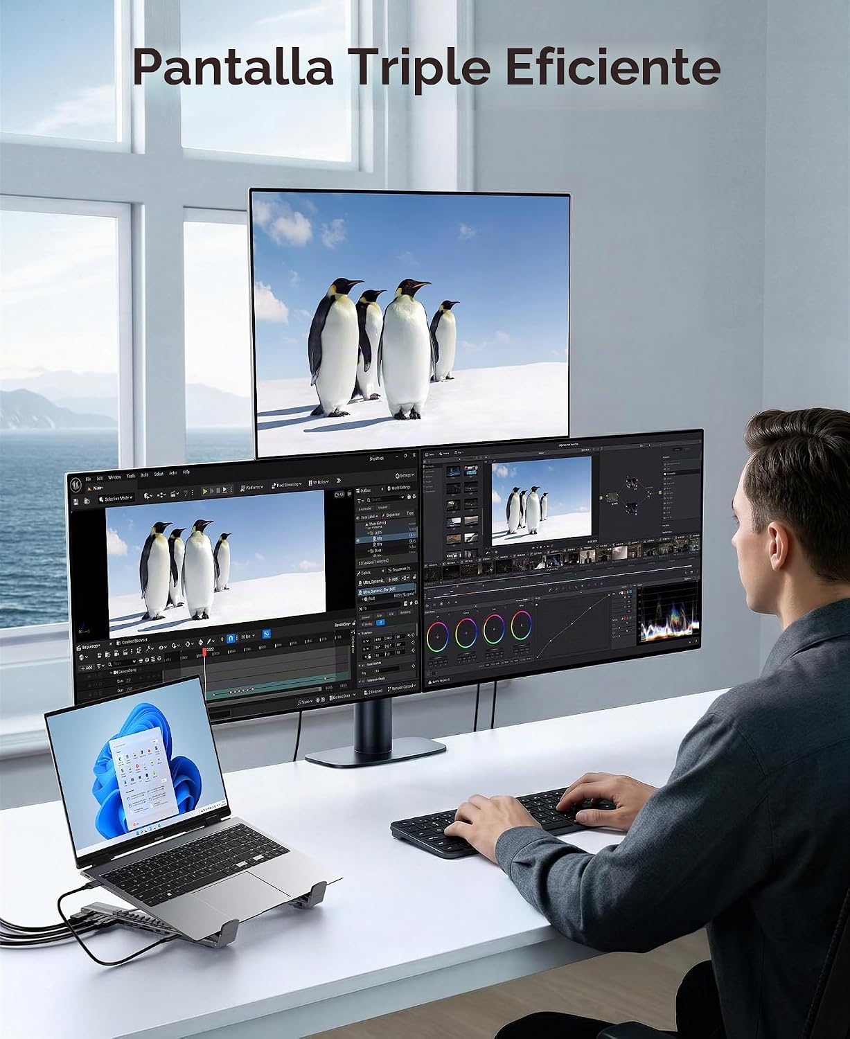 Estación de acoplamiento USB C para laptop 3 monitores 4K a 60Hz, c...