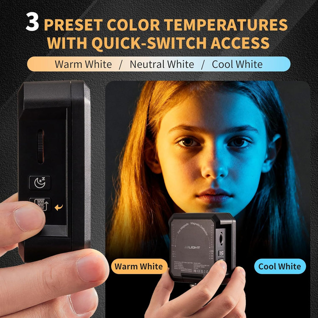 Ailight Luz de vídeo LED magnética, CRI 98+ 2500-9000K - Negro