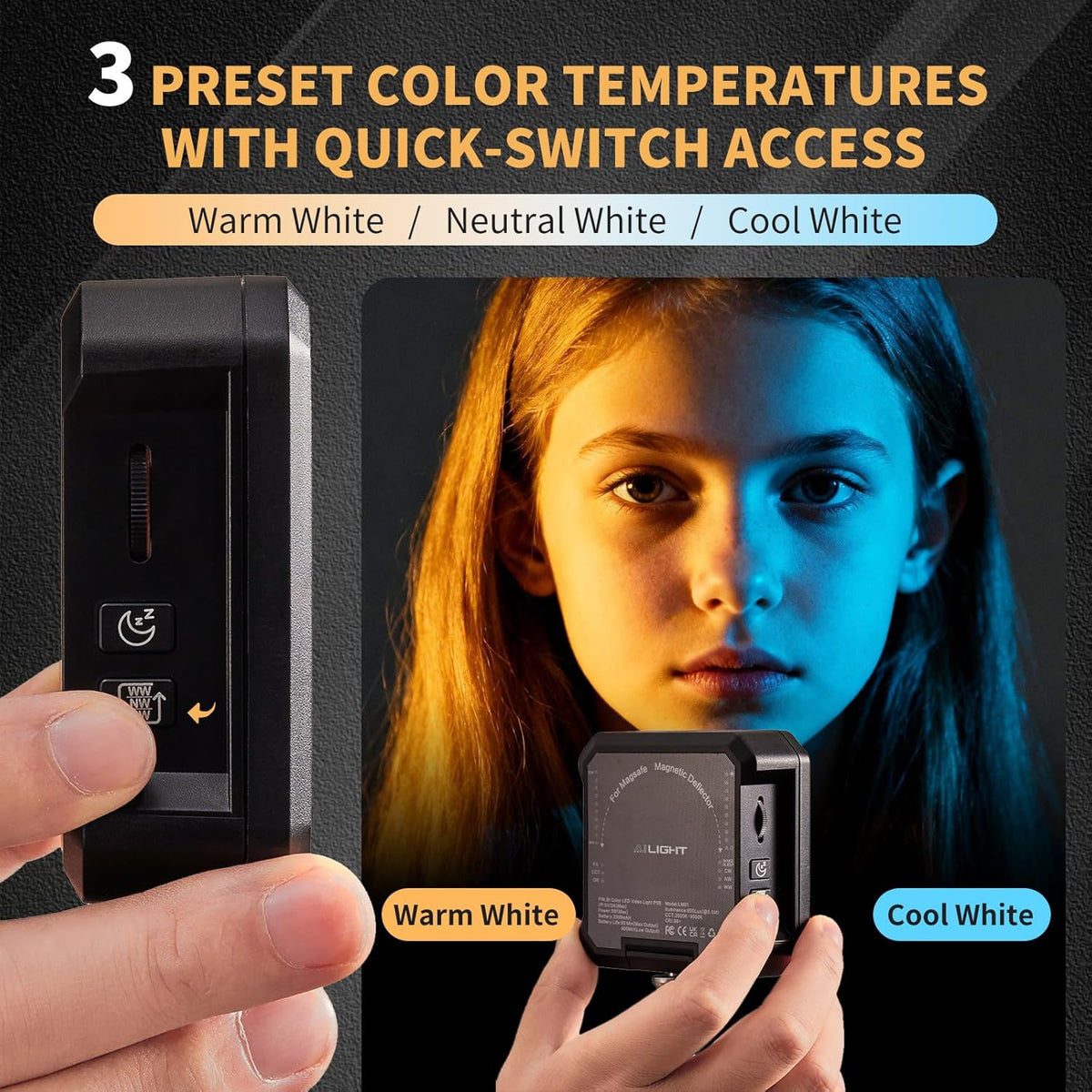 Ailight Luz de vídeo LED magnética, CRI 98+ 2500-9000K - Negro
