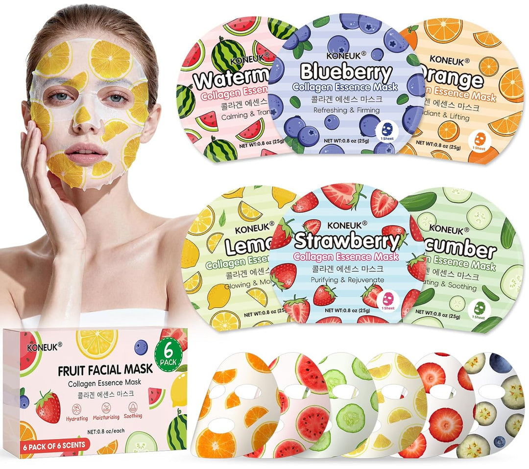 KONEUK Paquete de 6 mascarillas faciales de frutas coloridas para e...