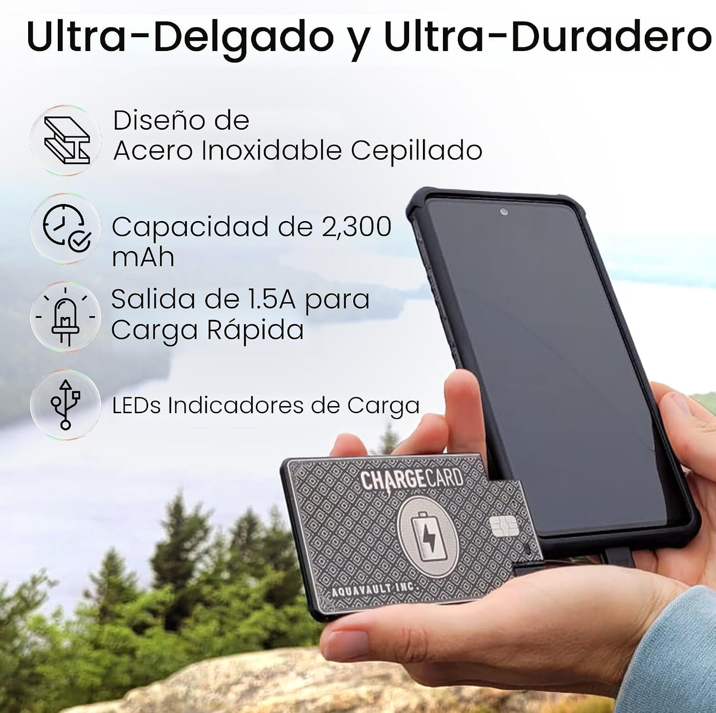AquaVault ChargeCard - Banco de energía de emergencia ultra delgado...