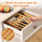 Lifewit - Organizador de cajones de cocina de bambú, bandeja para