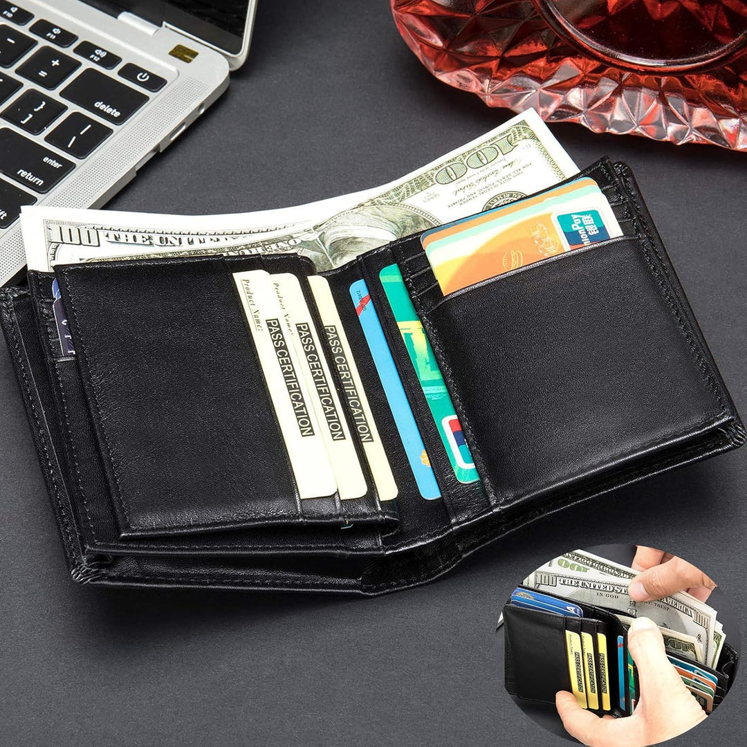 Cartera de cuero para hombre, plegable vertical, con bloqueo RFID,...
