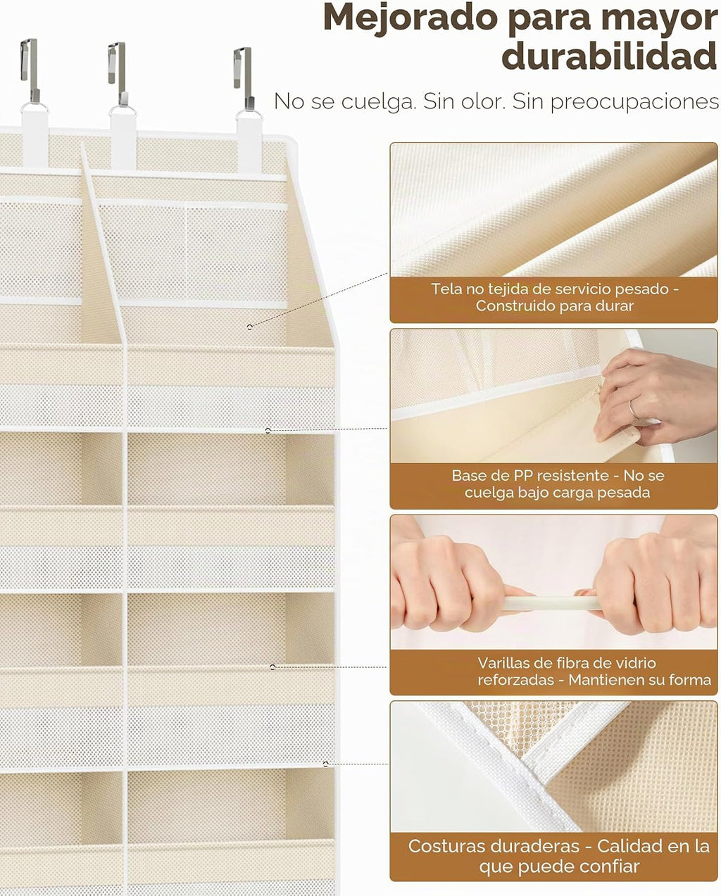 Organizador para colgar sobre la puerta, extra grande, 12 compartimentos para colgar en el armario, con 14 bolsillos de malla, capacidad de 85 libras detrás de la puerta, almacenamiento para