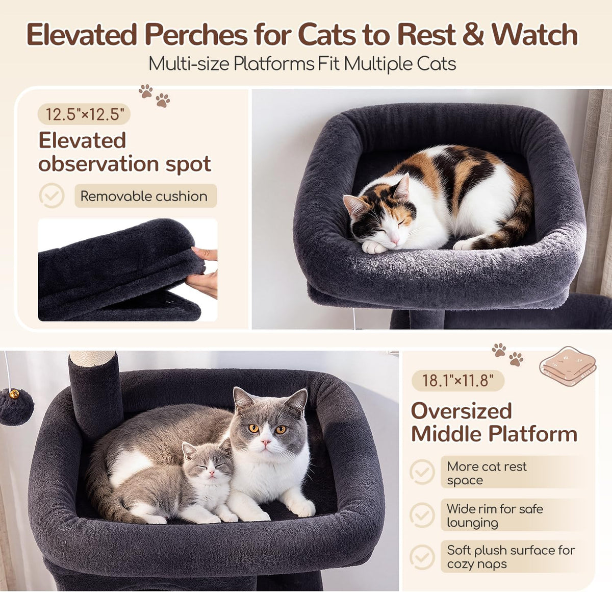 Globlazer Cat Tree Tower 2 Condo Kitten Scratching Post, F54, gris oscuro