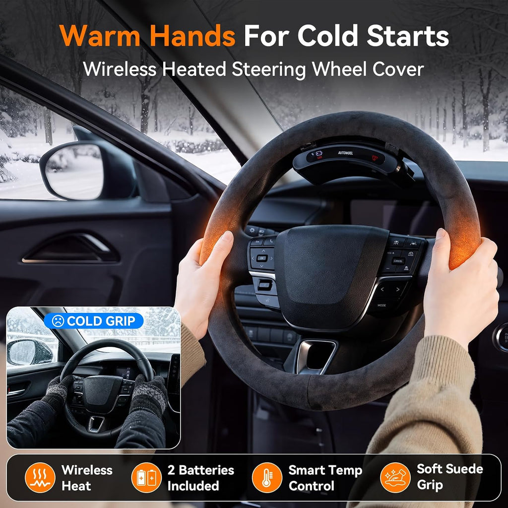Funda inalámbrica para volante con calefacción, batería dual recargable
