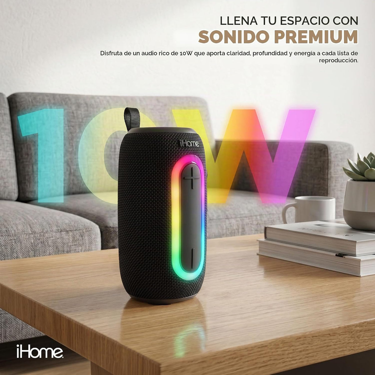 iHome Quest Pro - Altavoz portátil inalámbrico, Bluetooth 5.3, luces RGB que cambian de color, resistente al agua, batería recargable, correa de transporte, emparejamiento de altavoces TWS