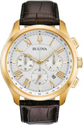 Bulova Reloj para hombre, Correa dorada/marrón, Correa de cuero marrón de acero inoxidable con cronógrafo clásico