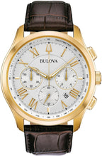 Bulova Reloj para hombre, Correa dorada/marrón, Correa de cuero marrón de acero inoxidable con cronógrafo clásico