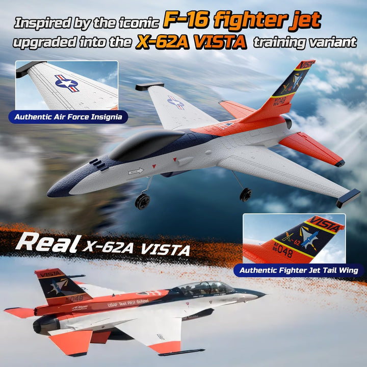 DEERC Avión RC estilo F-16 (X-62A Vista), chorro de control remoto...