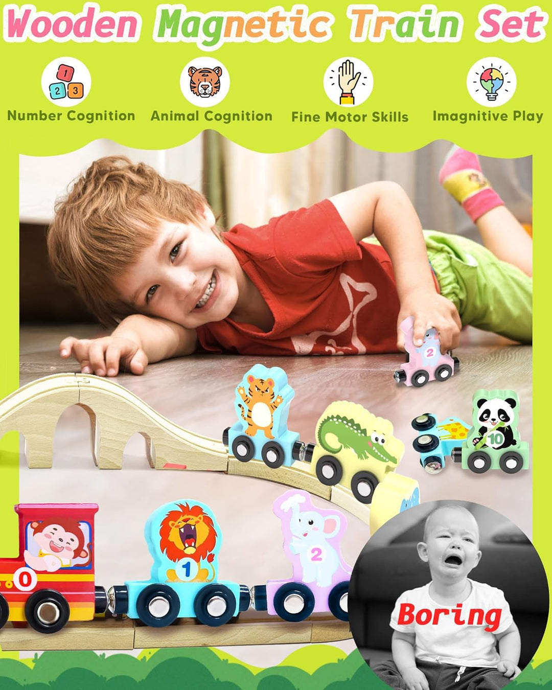 Juego de 11 piezas de tren magnético Montessori para niños