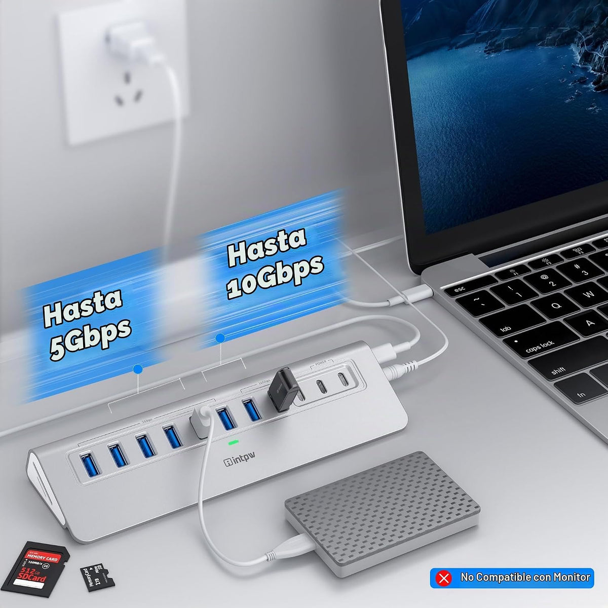 intpw, YH9AC, hub USB 3.2 de 13 puertos, alimentado