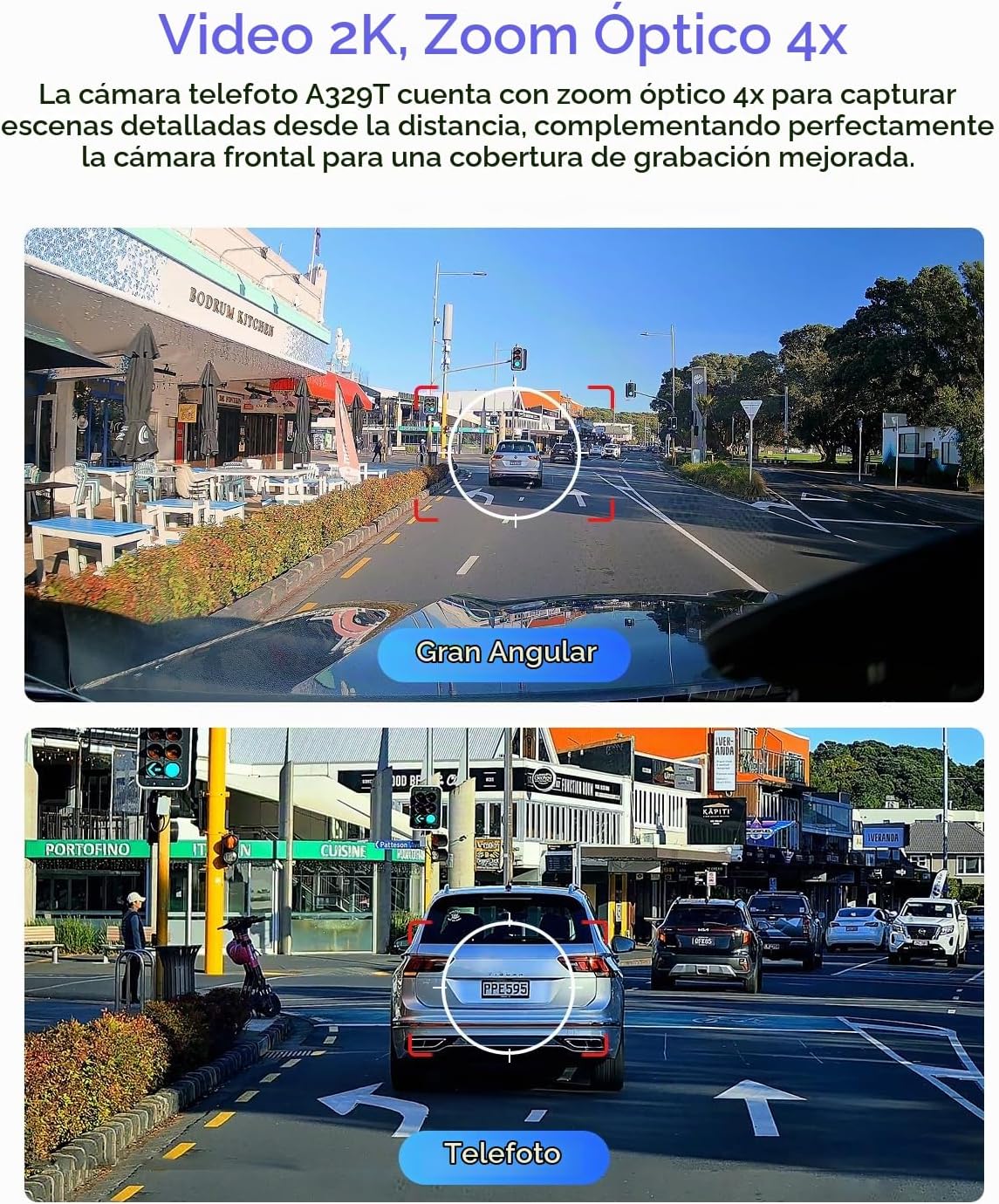 VIOFO A329T 4K 3CH Dash Cam Teleobjetivo delantero trasero, STARVIS 2 HDR