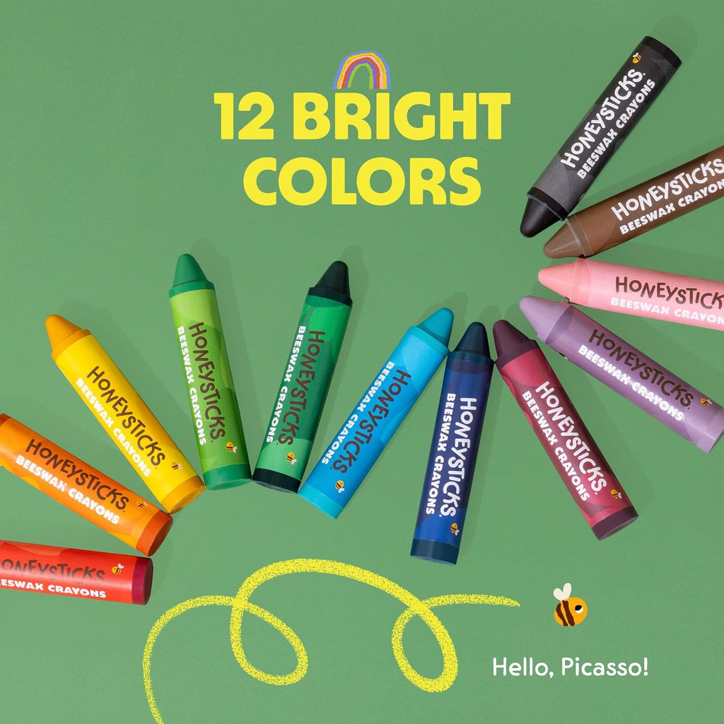 Honeysticks Super Jumbo Crayons (paquete de 12) – 100% cera de abeja pura