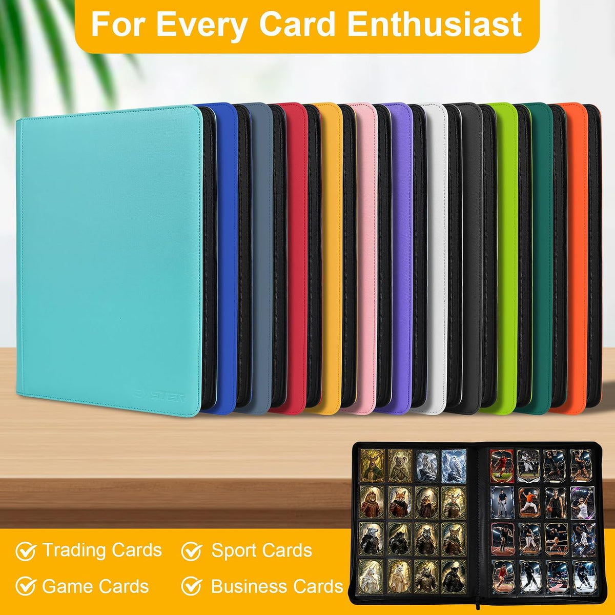 BYSTER Carpeta de tarjetas de PU de 16 bolsillos con cremallera, color amarillo