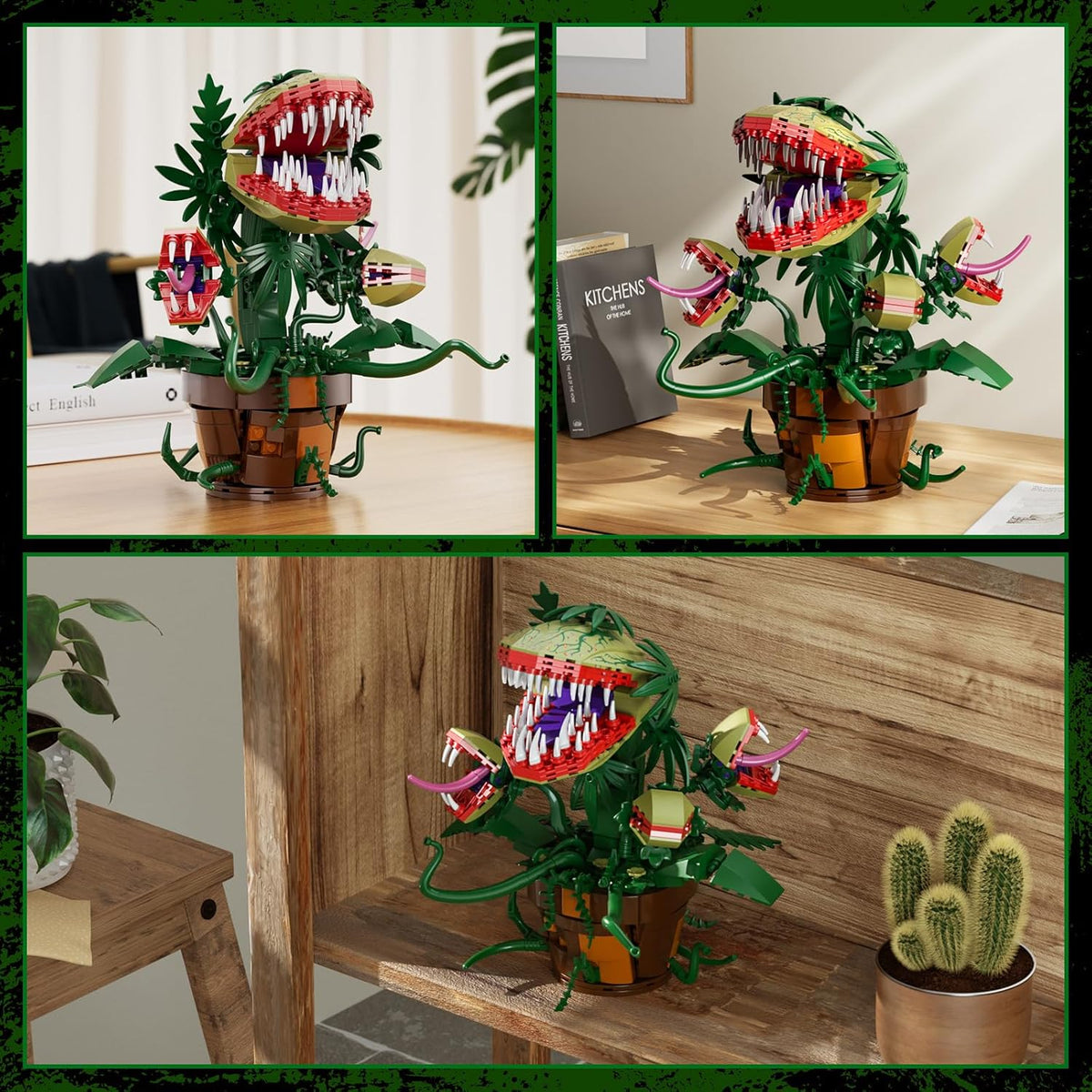 Audrey II - Juego de 2 bloques de construcción botánicos de plantas de piraña compatibles con Lego, kit de juguetes de terror, decoración de tienda de flores, decoración y regalo para fanáticos de las