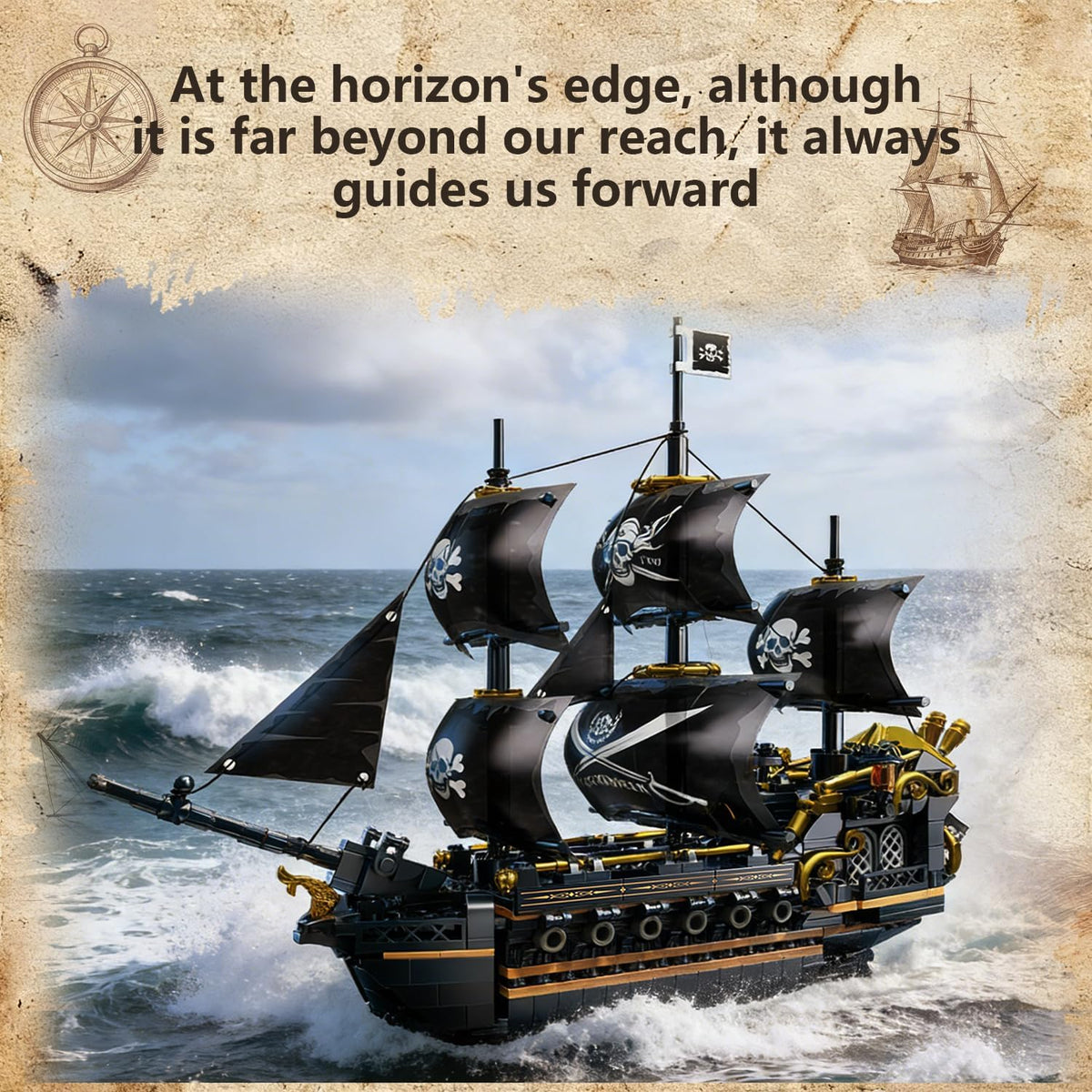 Juego de bloques de construcción de barco pirata, juguetes de barco pirata negro, 3 mástiles, kit de modelo clásico de barco de vela con soporte de exhibición, regalos de cumpleaños para adultos, niños, hombres, adolescentes y niños de 8 a 12 (801
