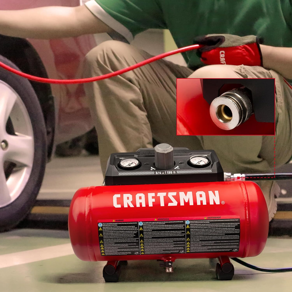 CRAFTSMAN Compresor de aire, 1.5 galones, 3\/4 HP, máximo 125 PSI,...