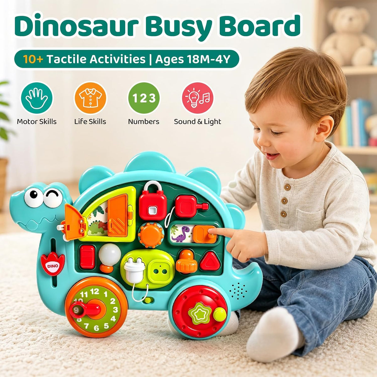 Juguetes de aprendizaje de tablero de dinosaurios para niños y niñas de 18