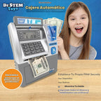 Caja de ahorros de cajero automático para niños – hucha electrónica con alimentador de billetes, contador de monedas y LCD – juguete educativo STEM para niños de 5 a 12 años