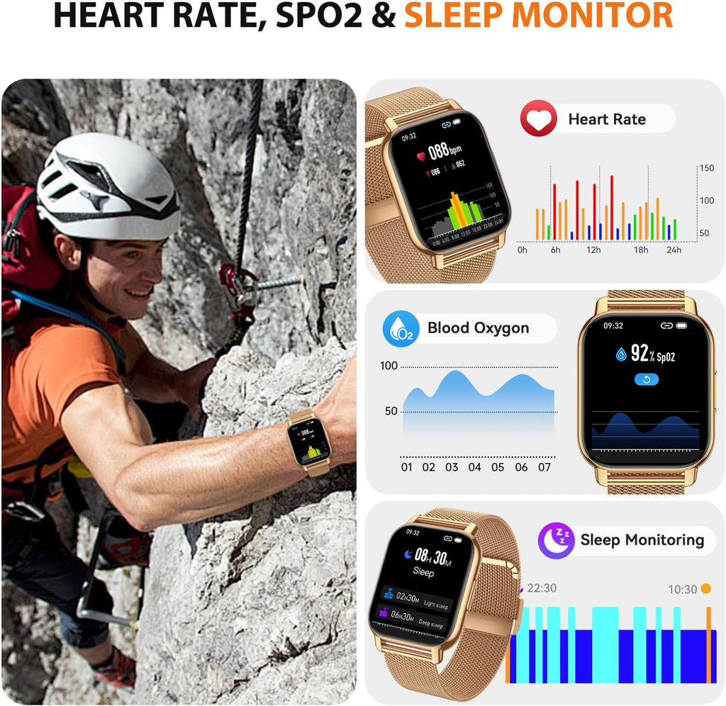 Reloj inteligente para mujer, rastreador de actividad física con llamadas Bluetooth y control de voz AI, pantalla HD de 1.85 pulgadas, monitor de frecuencia cardíaca/SpO2, rastreador de sueño