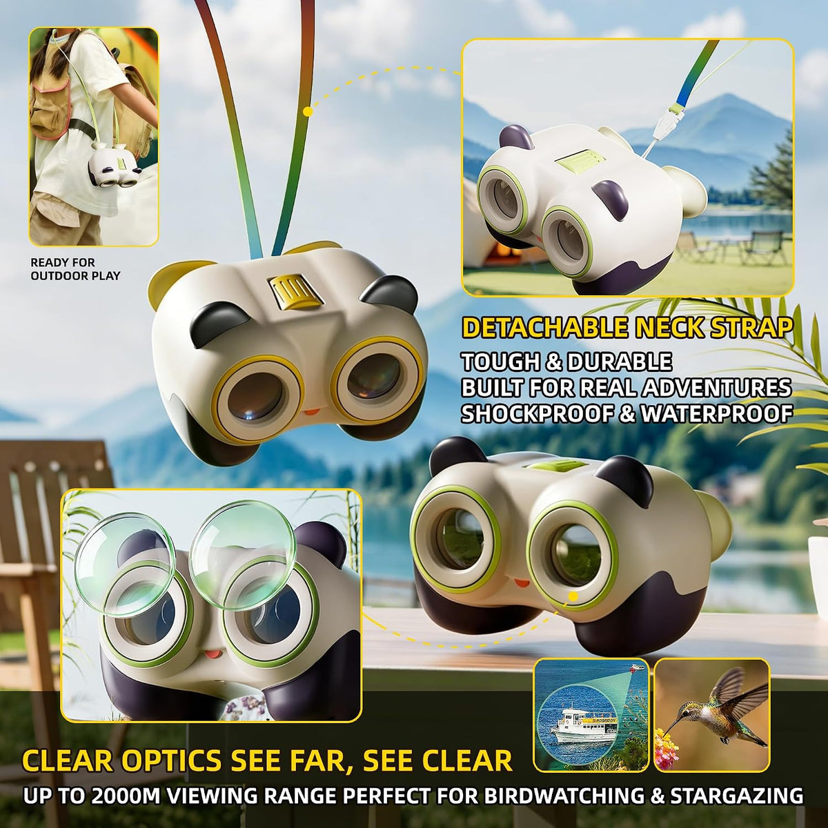 Binóculos Juguetes Científicos para Niños de 3-8 años: Panda Look - Regalo para Niños y Niñas | Aventura al Exterior y Juguete Educativo STEM para Avistamiento de Aves, Acampar, Senderismo - Edades 3-8 Regalo de Cumpleaños para Niños y Niñas