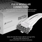 CORSAIR RM750e ATX 3.1 PCIe 5.1 Ready Fuente de alimentación completamente modular, 750 W, Blanco