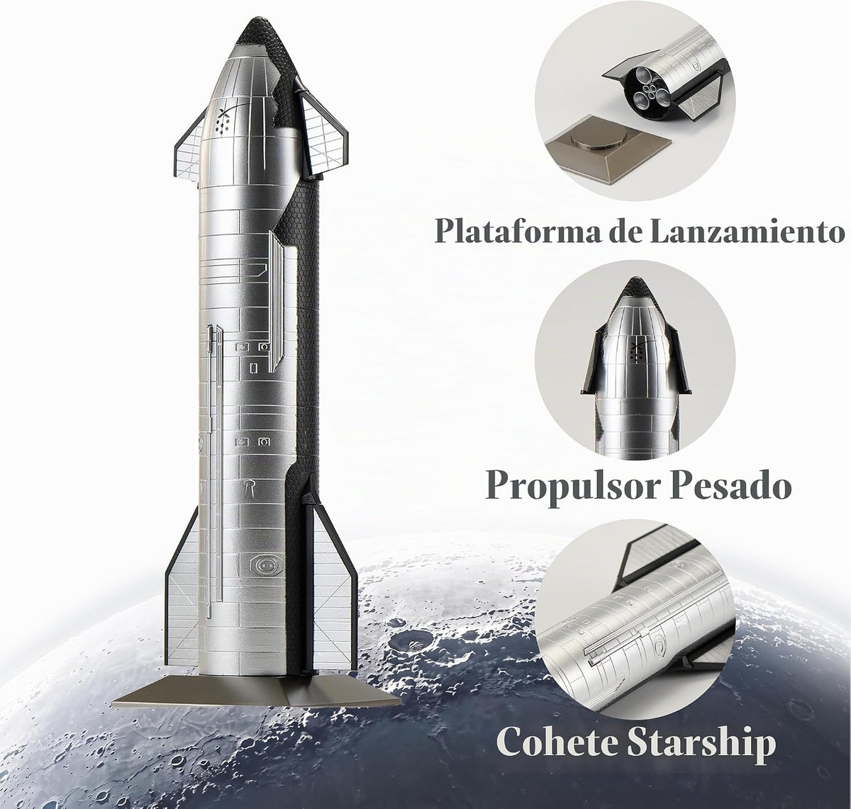 SpaceX Starship - Cohete de dragón fundido a presión a escala 1/200, modelo de cohetes halcón pesado para coleccionista, entusiasta de la aviación, adorno de escritorio y coleccionable