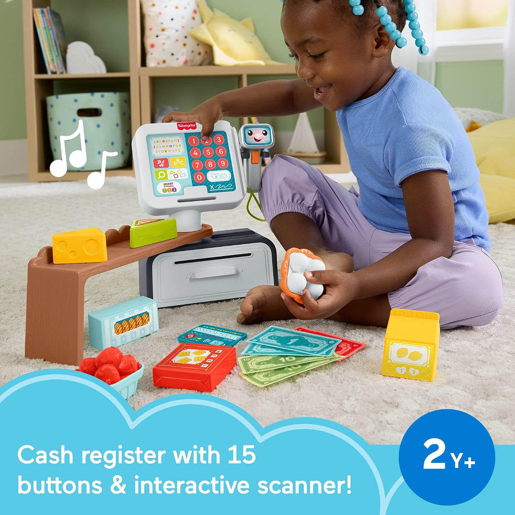 Fisher-Price Juguetes de aprendizaje para niños pequeños Laugh & Learn Contar y Comprar Caja registradora de tienda de juego con 20 piezas para juego de simulación para niños de 2+ años