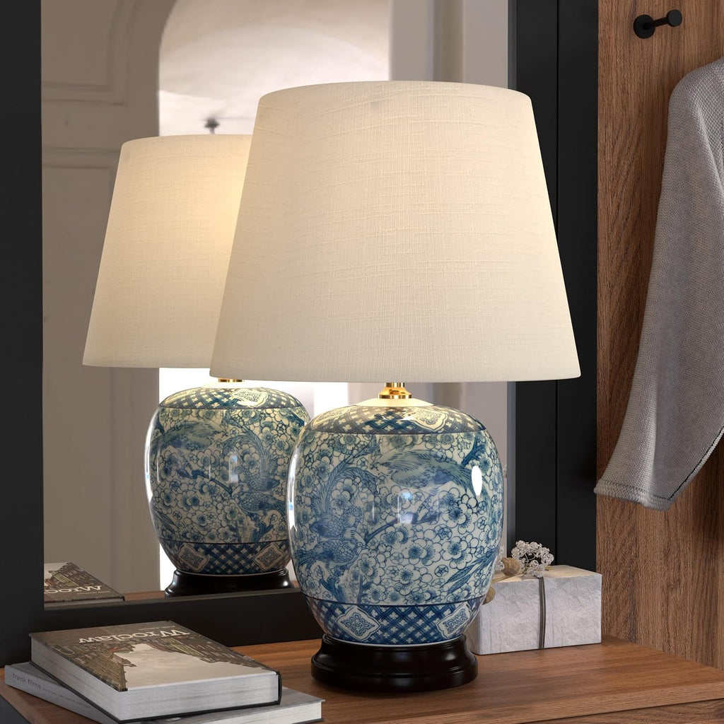 Lámpara Red Lantern Lámpara clásica de tarro de porcelana azul y blanca de 20"