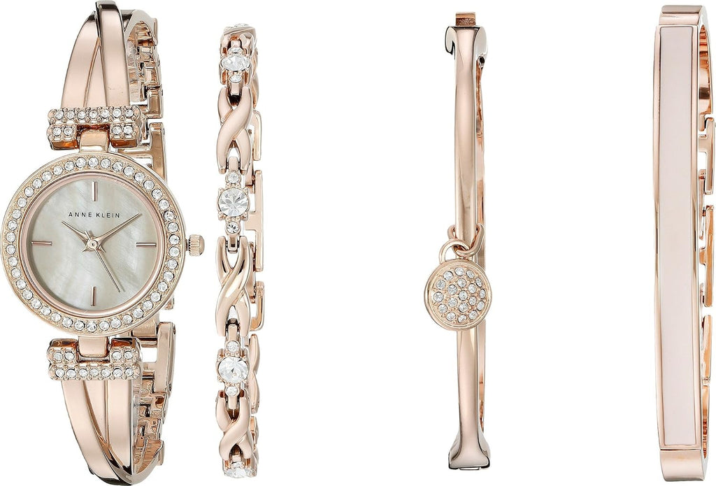Anne Klein - Juego de reloj tipo pulsera con cristales de primera calidad y pulsera acentuada con cristales para mujer, AK/2238