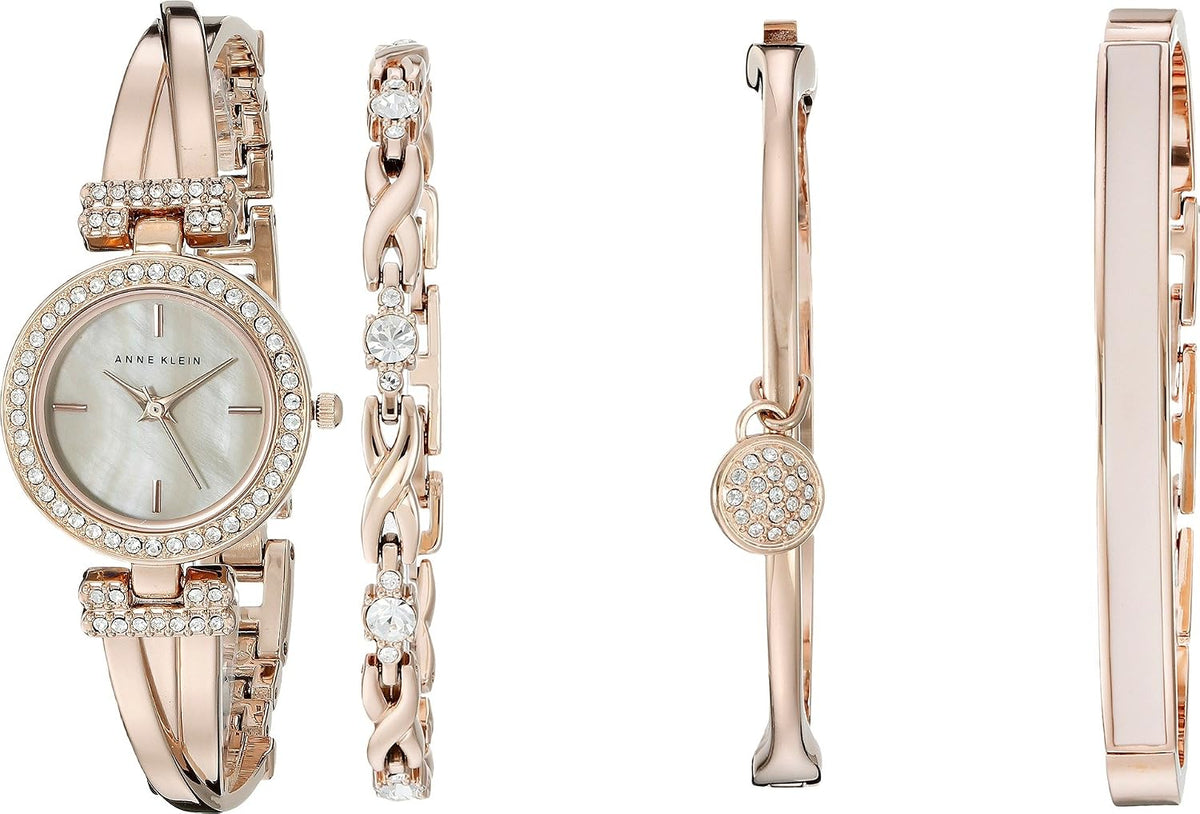 Anne Klein - Juego de reloj tipo pulsera con cristales de primera calidad y pulsera acentuada con cristales para mujer, AK/2238