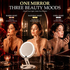Espejo de maquillaje de viaje con luces, espejo de aumento de doble cara 1X
