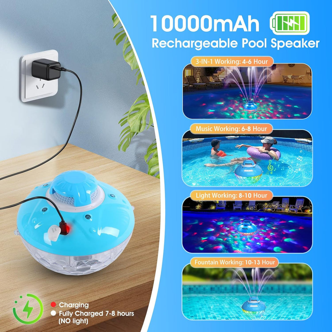 Blufree Altavoz Bluetooth para piscina con luz colorida de fuente d...
