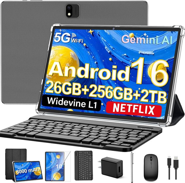 Tableta Android 16 con teclado, tableta Android 2026 de 10 pulgadas...
