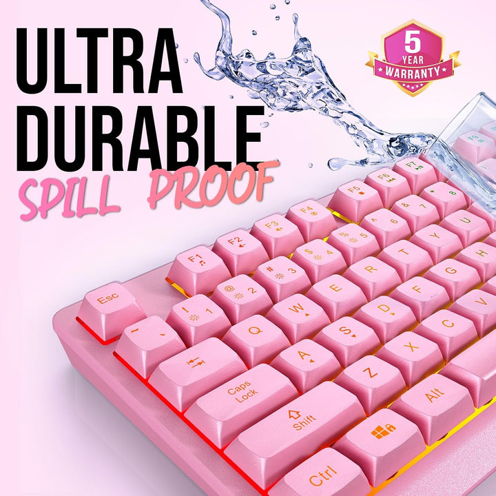 Teclado inalámbrico KLIM Chroma Rosa \u2013 Retroiluminación RGB, B...