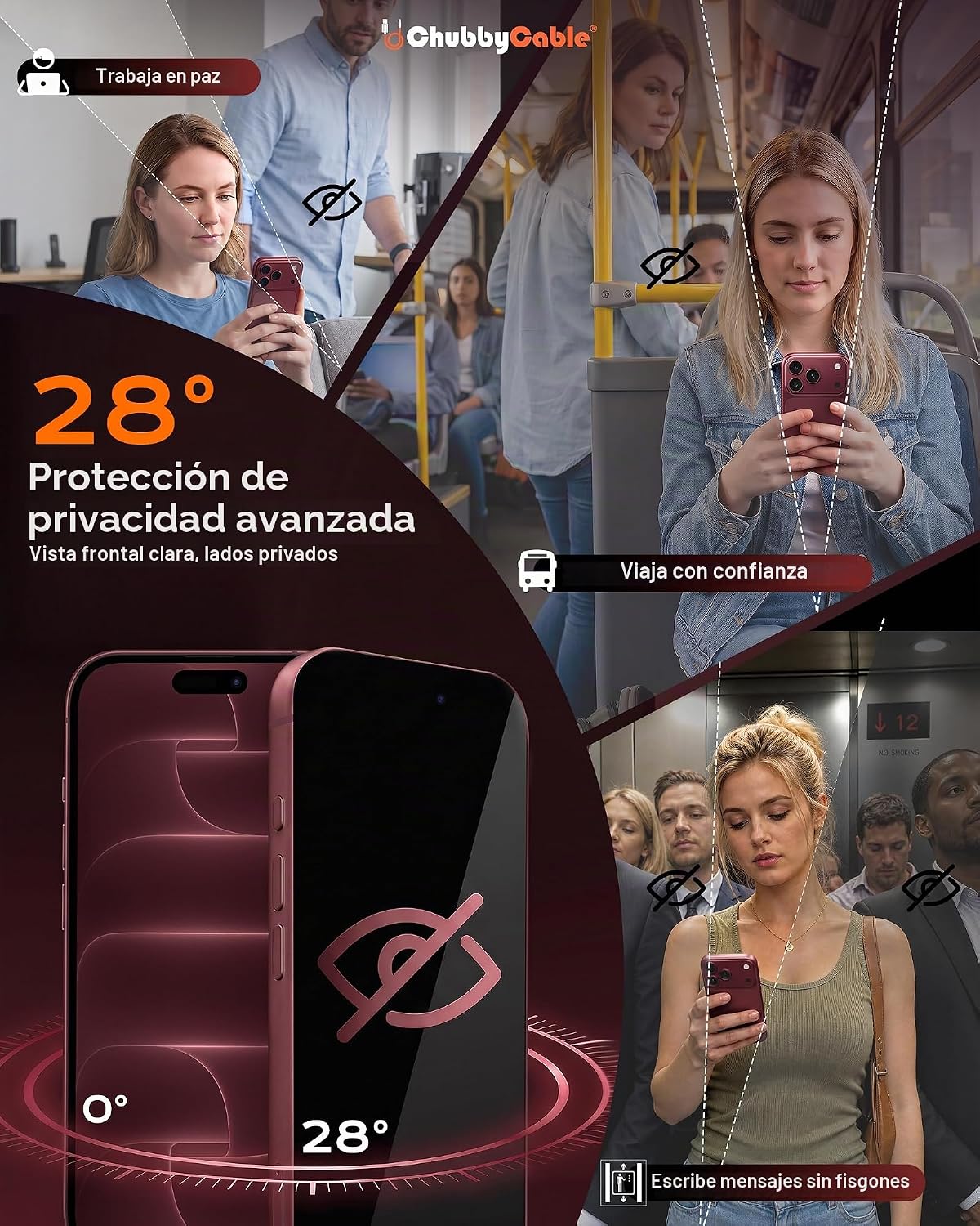 chubbycable Paquete de 2 protectores de pantalla de privacidad para iPhone