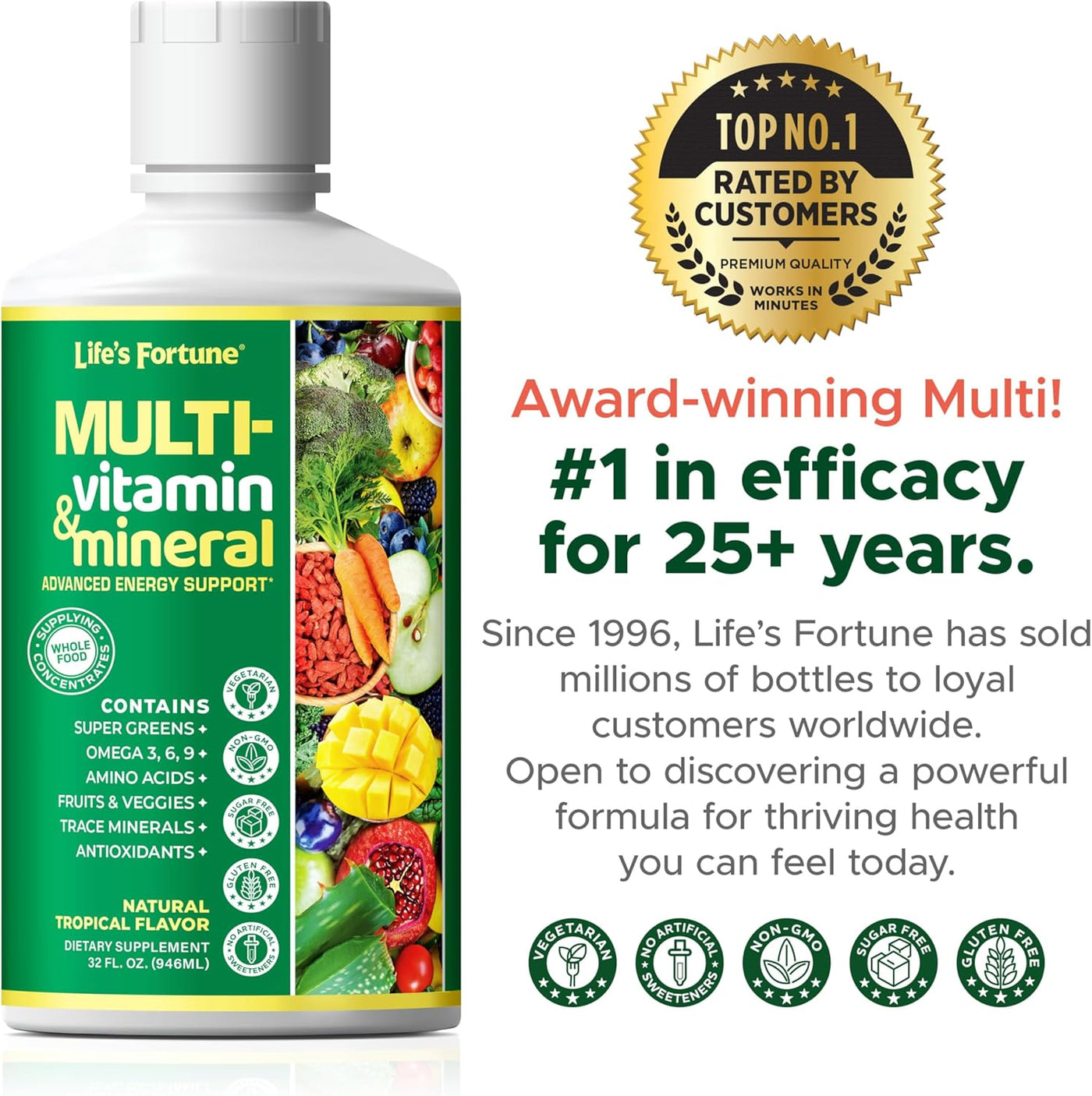 Life's Fortune Multivitamínico líquido para adultos, hombres y...