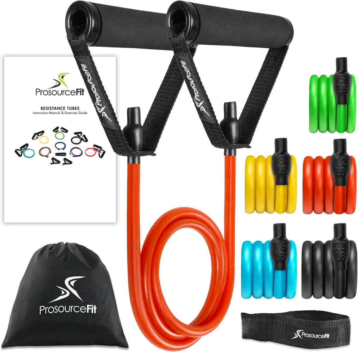 ProSource Xtreme Bandas de Resistencia de Látex Premium Apilables de Alta Resistencia Tubos Cuerdas con Anclaje de Puerta y Manual de Ejercicios