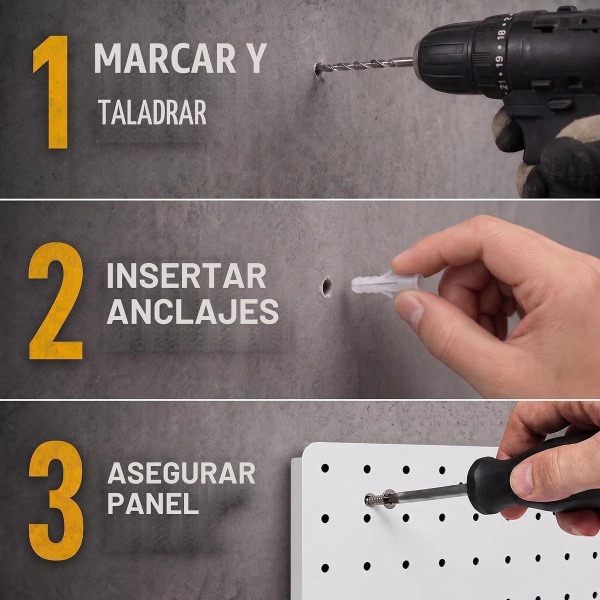 Kit organizador de tablero perforado, paquete de 4 paneles de metal de