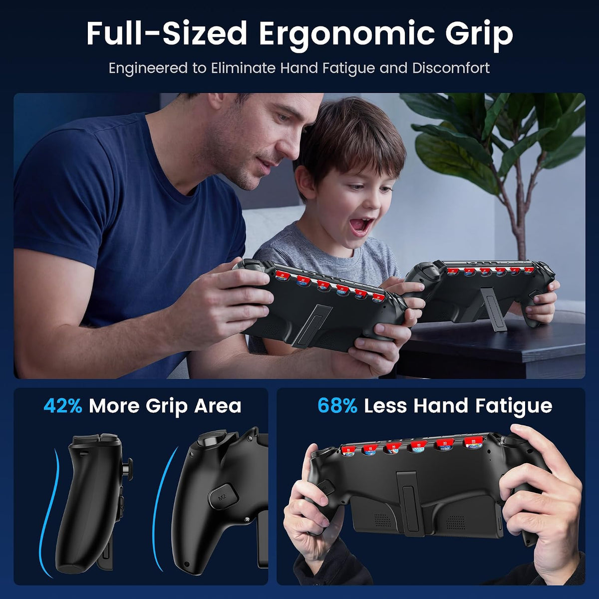 KICKDOT JC500 Controlador de mano para Switch 2, Joysticks TMR, Empuñadura ergonómica | Control TMR anti-deriva, Comodidad tamaño completo, Turbo, Macro, Botones traseros, RGB, Giroscopio, 6 ranuras para cartuchos de juego, Patas de apoyo y batería de 15H