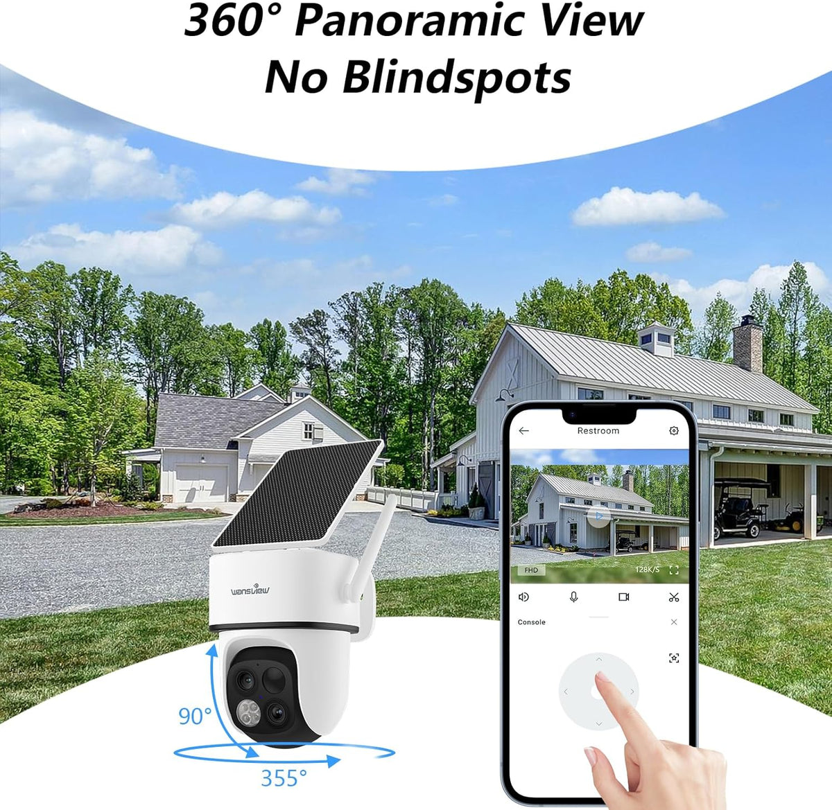 Wansview Cámara solar inalámbrica para exteriores, lente dual 2K 360°, 2.4G, B7 1 paquete | Cámaras PTZ 2K para seguridad del hogar con panel solar/alimentada por batería, detección PIR