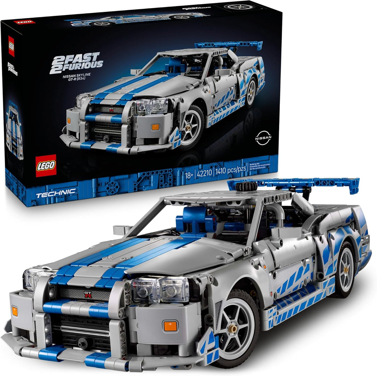 LEGO Technic 2 Fast 2 Furious Nissan Skyline GT-R (R34) Coche - Kit de bricolaje y juego de construcción para adultos - Modelo coleccionable de corredor callejero con función de derrape - Regalo para