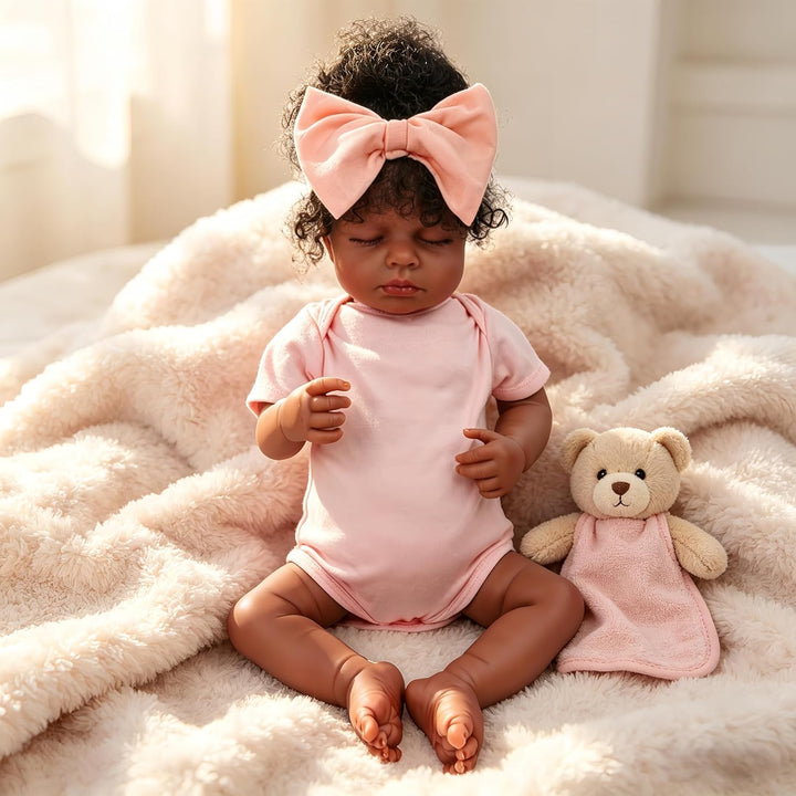 Yudill Muñeca realista de bebé Reborn negra de 18 pulgadas con ojos...