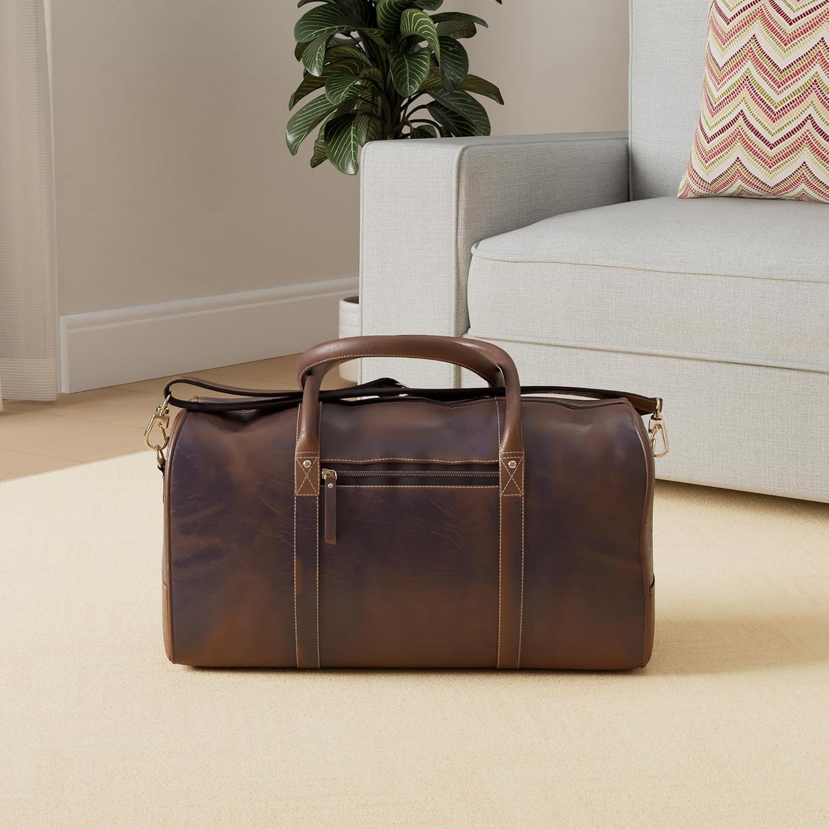 KomalC Bolsa de lona de cuero de 24 pulgadas para hombres y mujeres, bolsa