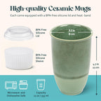 NOVA CERAMICS Taza de viaje – Vaso de café de viaje – Taza de café On the Go – Vaso de café verde apto para microondas y lavavajillas – Regalos para mujeres, hombres, él y ella – 12 oz – Esmeralda