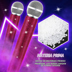 Micrófono falso con diamantes de imitación brillantes, micrófono de juego de plástico con purpurina para disfraz de fiesta de cosplay (rosa oscuro)