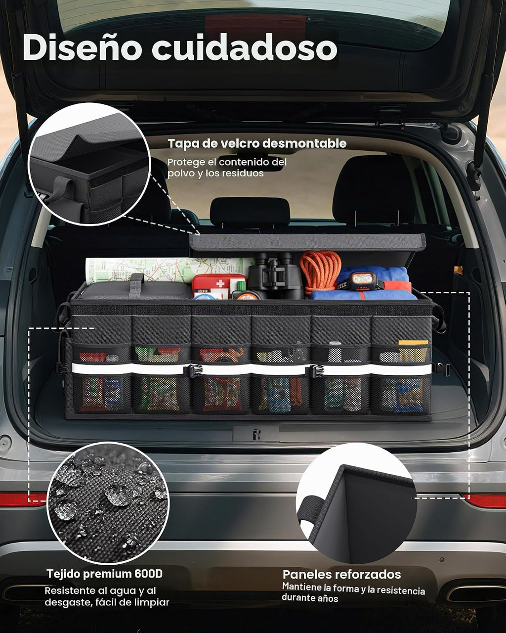 HOTOR - Organizador de maletero - Organizadores de coche para SUV con bolsa enfriadora extraíble